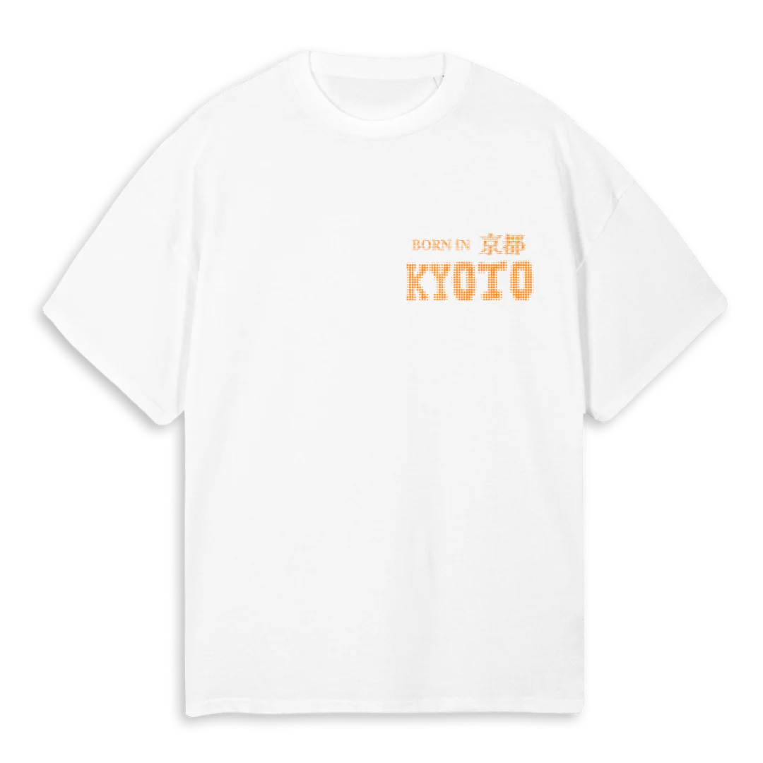 BORN IN KYOTO ORANG White Oversized Tee.