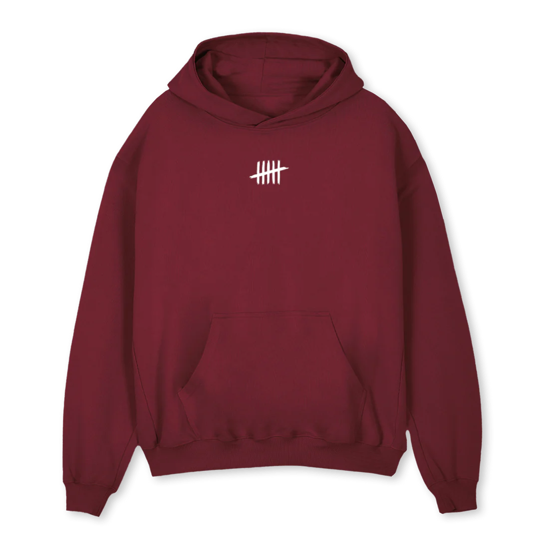 BOUNDARIES Burgundy Oversized Hoodie.