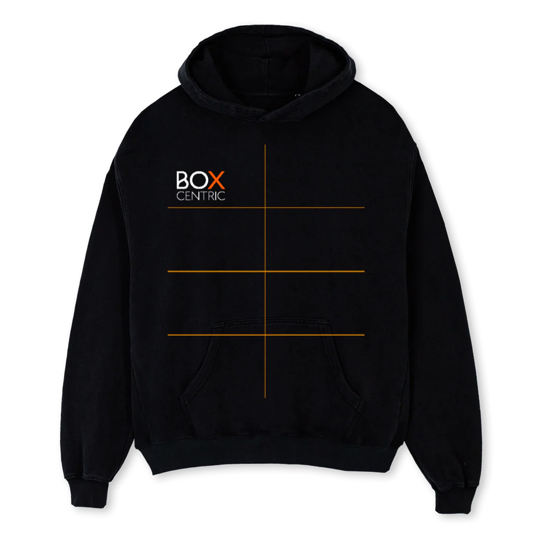 BOXCENTRIBLACK Black Oversized Hoodie.