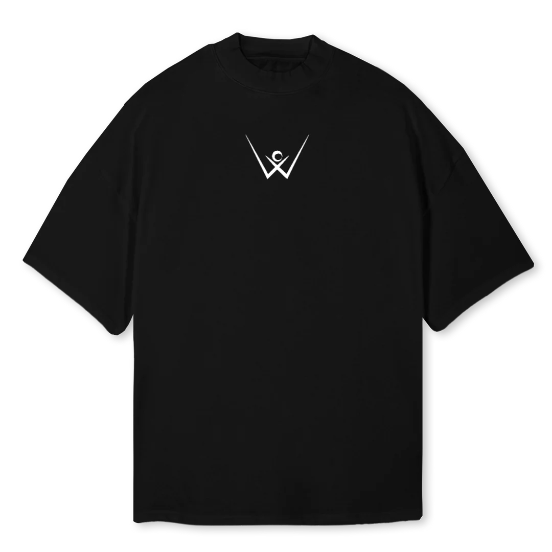 BOXYTEE Black Oversized Mock Neck Tee.