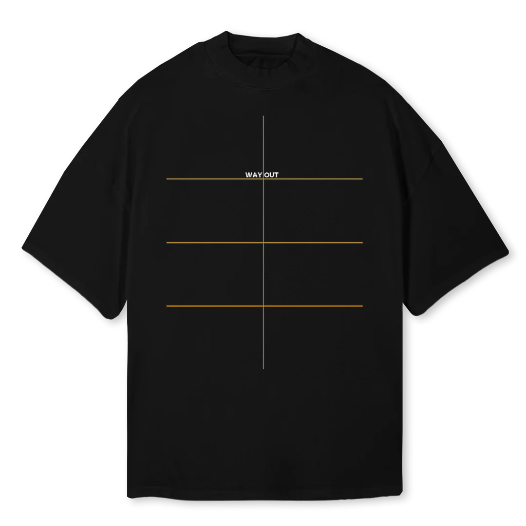 BREAK THE LINE Black Oversized Mock Neck Tee.