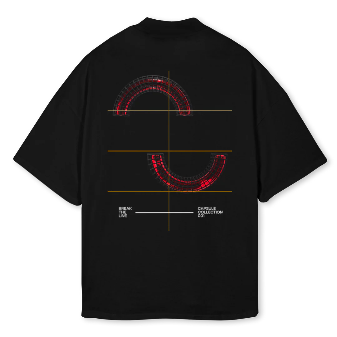 BREAK THE LINE Black Oversized Mock Neck Tee. - Image 2