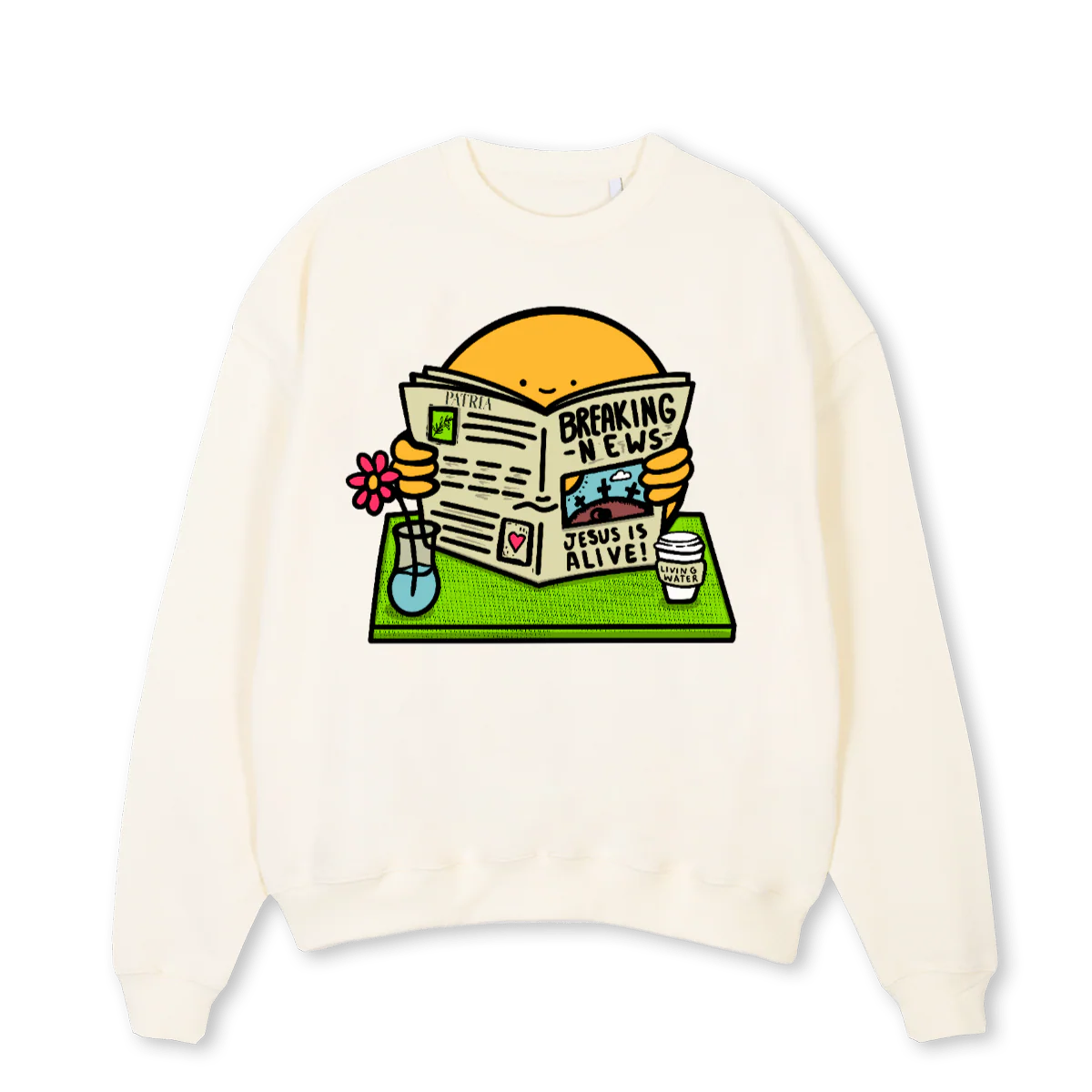 BREAKINGNEWSCREW Cream Oversized Crewneck Sweater.