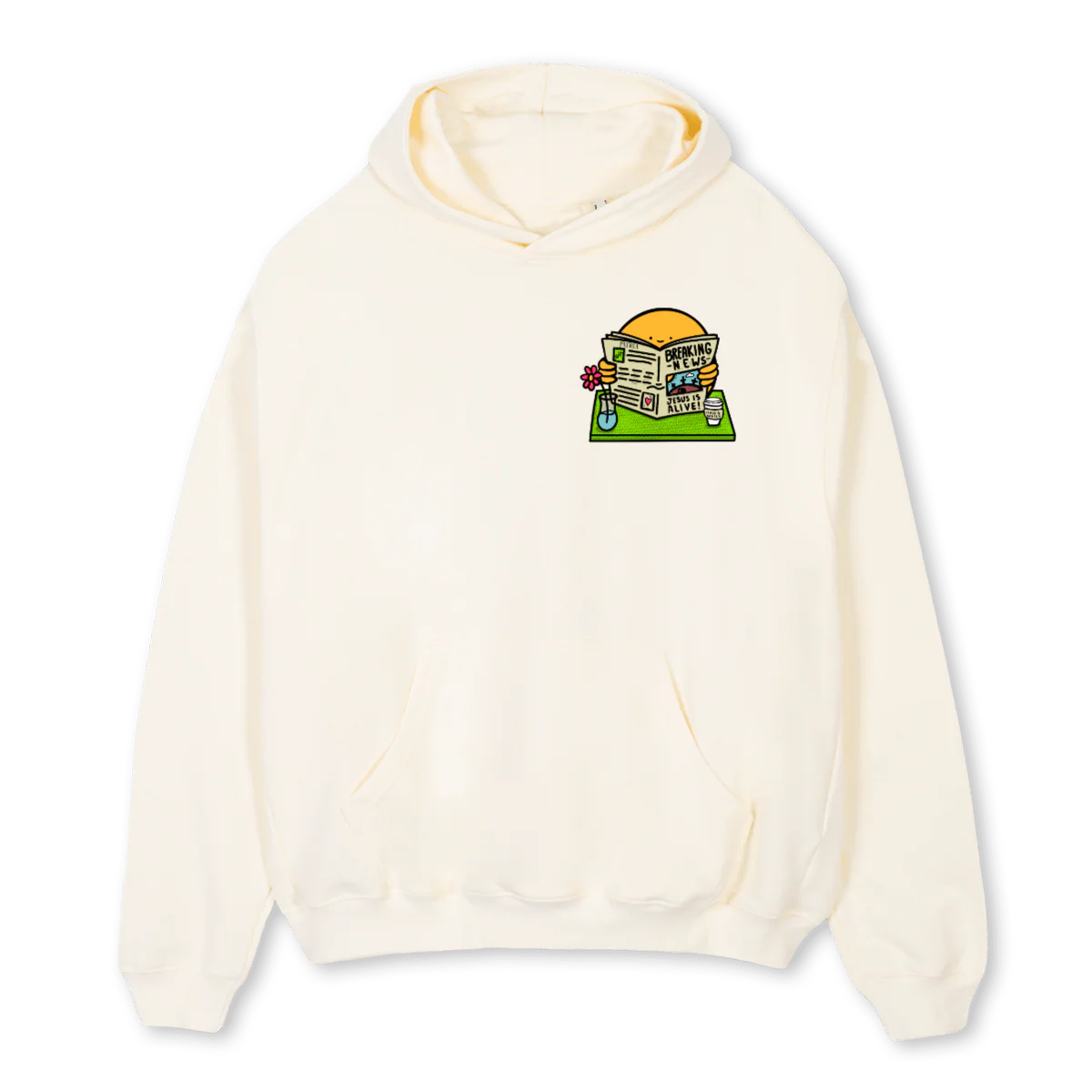 BREAKINGNEWSHOODIE Cream Oversized Hoodie.