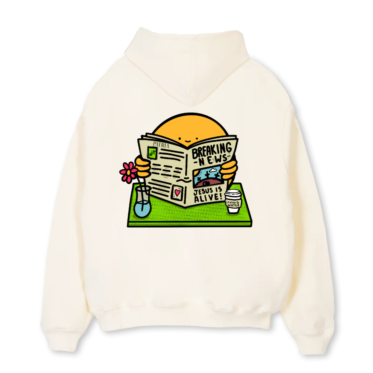 BREAKINGNEWSHOODIE Cream Oversized Hoodie. - Image 2