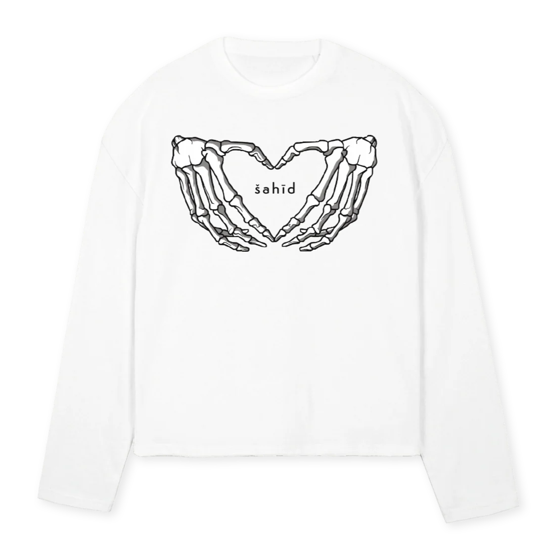 BRKN PPL SAVE  White Oversized Boxy LS Tee.