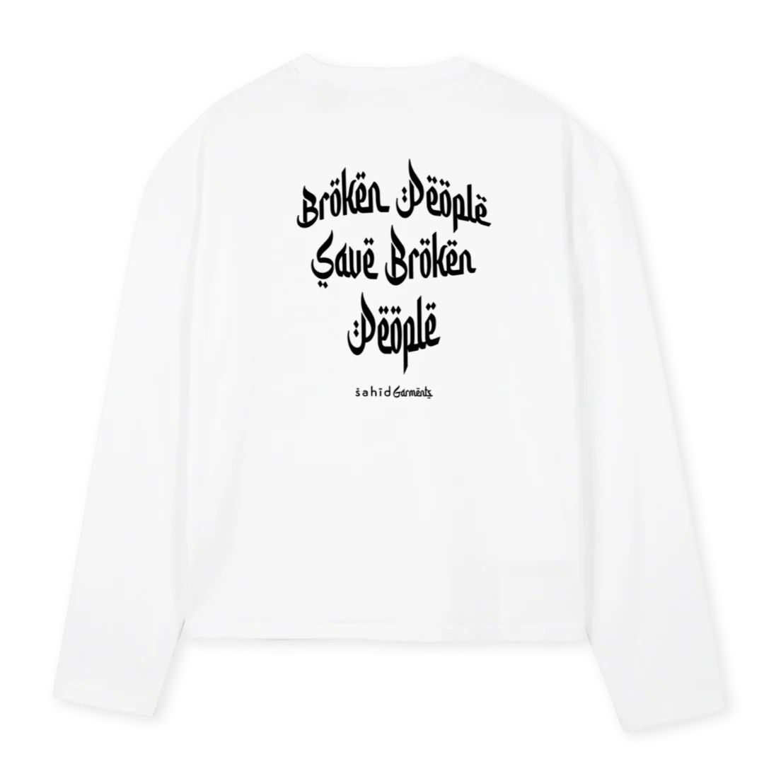 BRKN PPL SAVE  White Oversized Boxy LS Tee. - Image 2