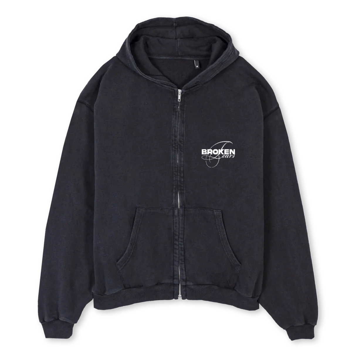 BROKENDESTINY Vintage Black Oversized Zipped Hoodie.