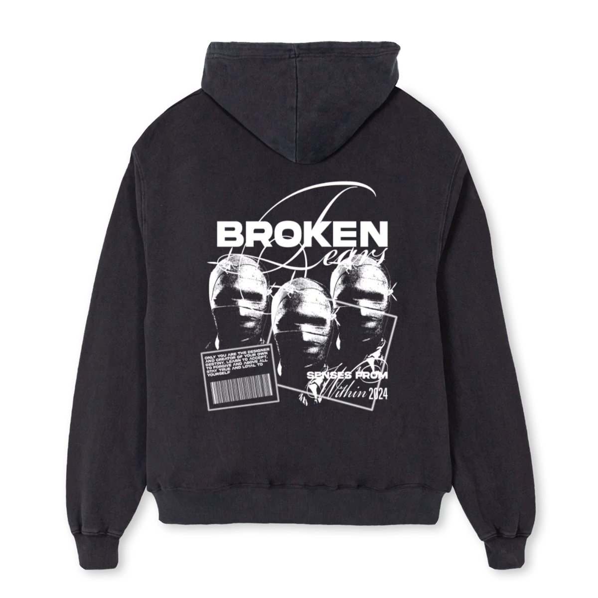 BROKENDESTINY Vintage Black Oversized Zipped Hoodie. - Image 2