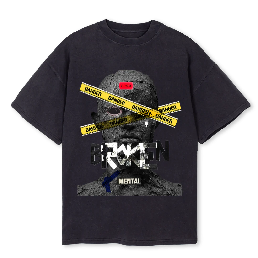 BROKENMENTAL Vintage Black Oversized Tee.