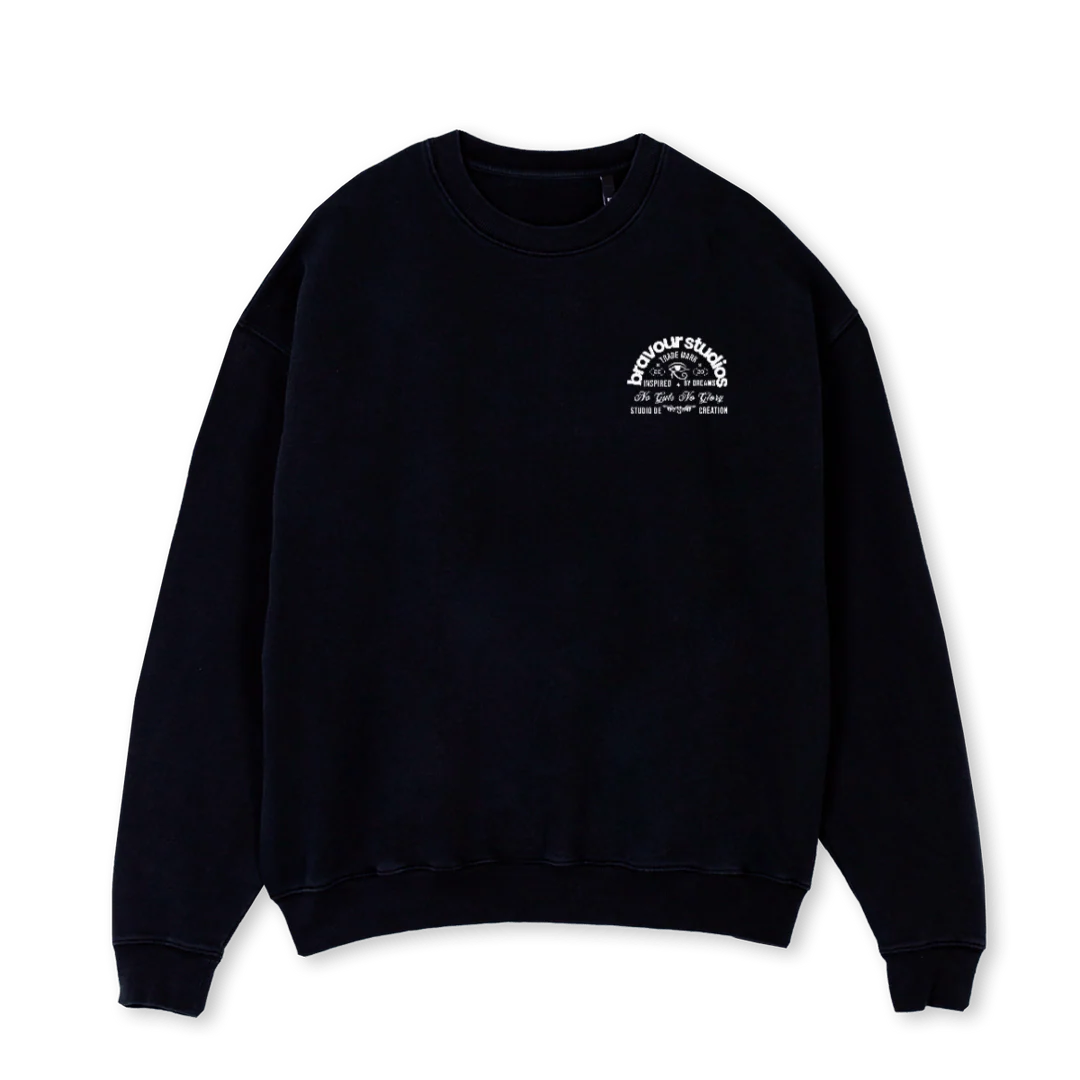 BRVR Black Oversized Crewneck Sweater.