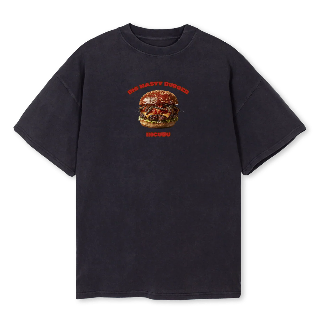 BURGER_2 Vintage Black Oversized Tee.
