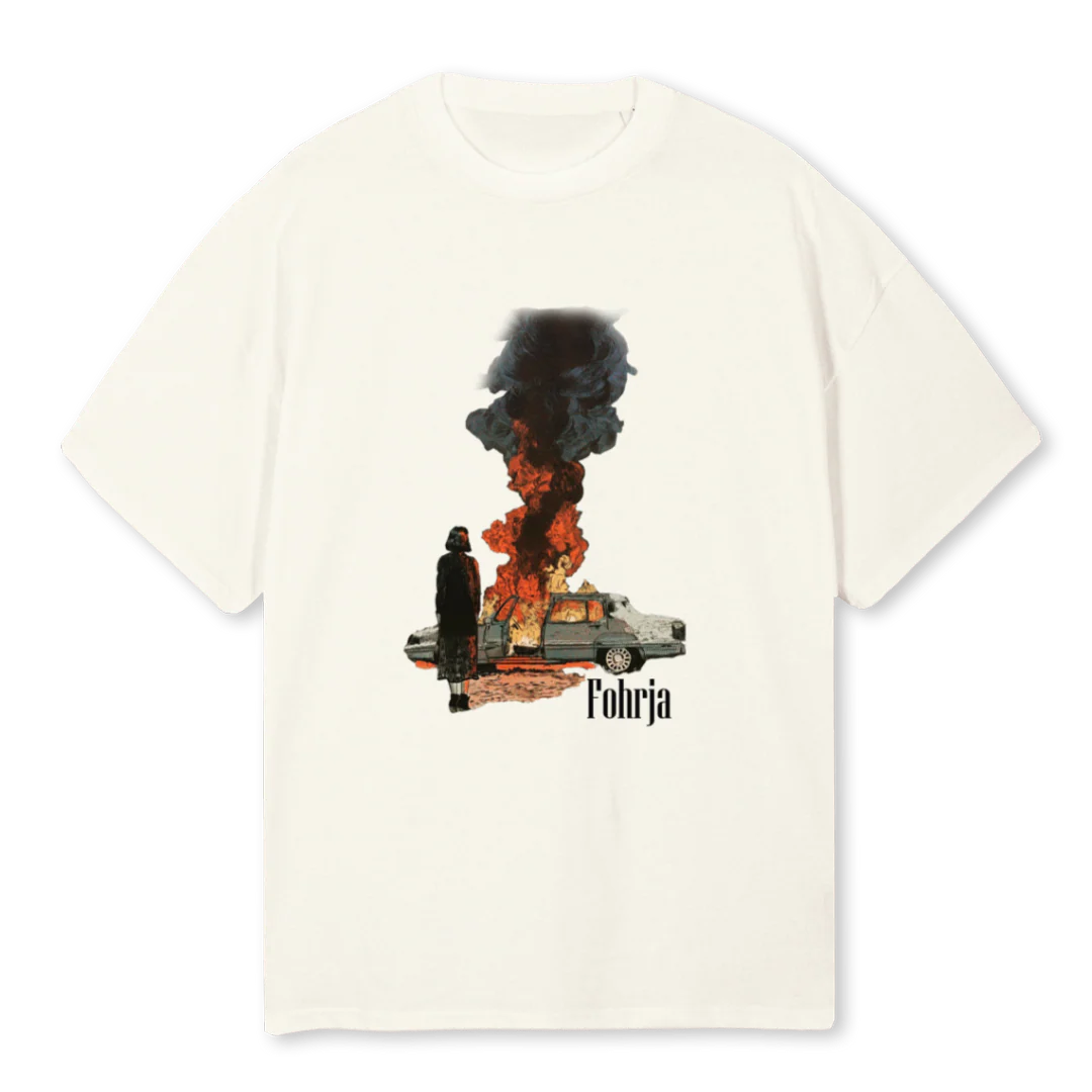 BURNINGCAR Cream Oversized Tee.