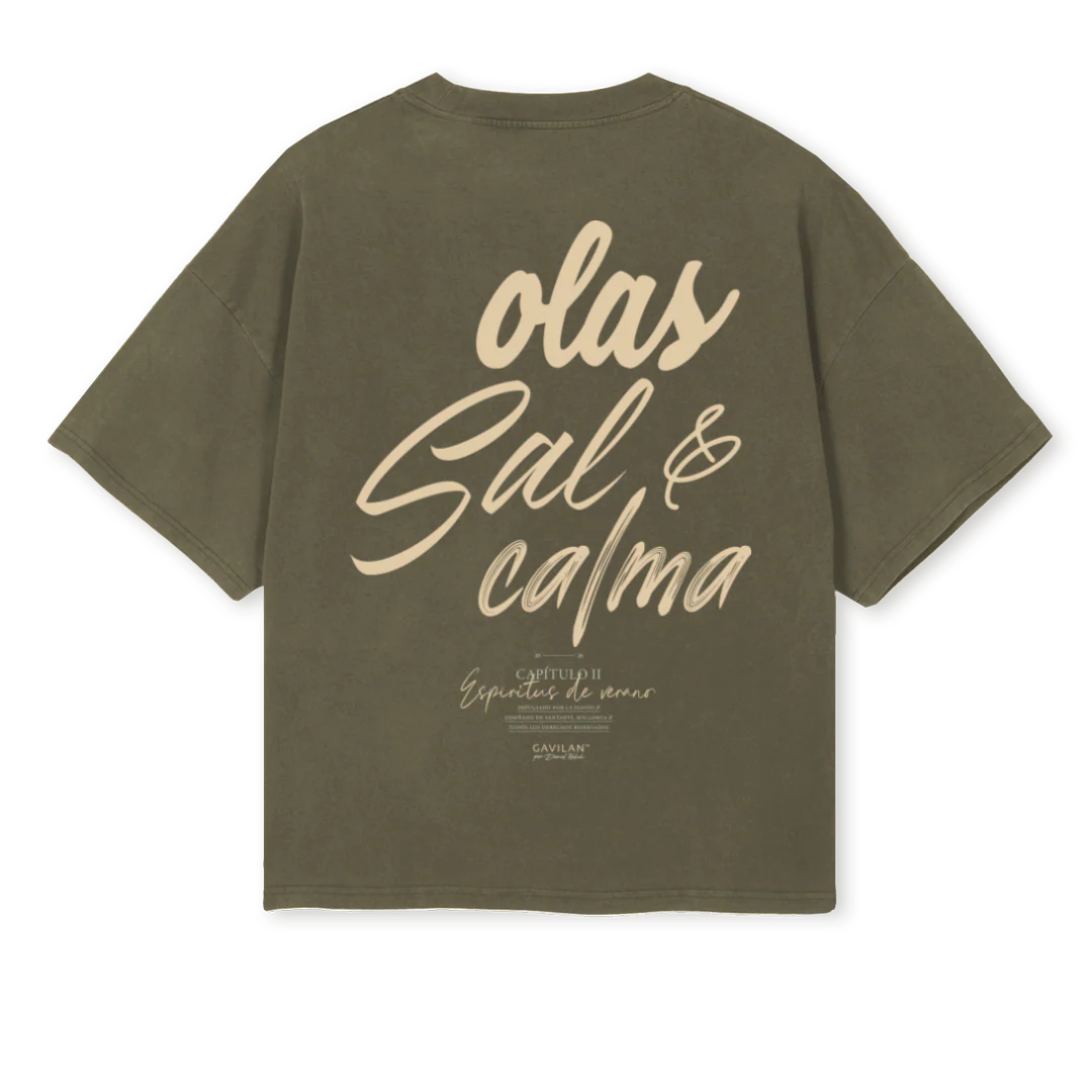 CALMA Vintage Olive Oversized Boxy Tee. - Image 2