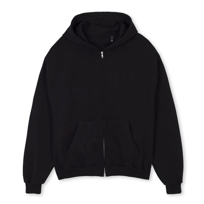 CAMOZIPBACK Black Oversized Zipped Hoodie.