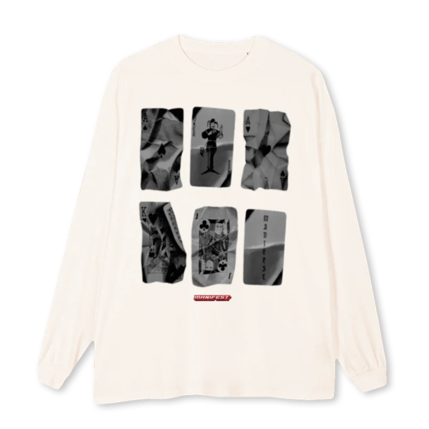 CARDS Vintage White Oversized LS Tee.