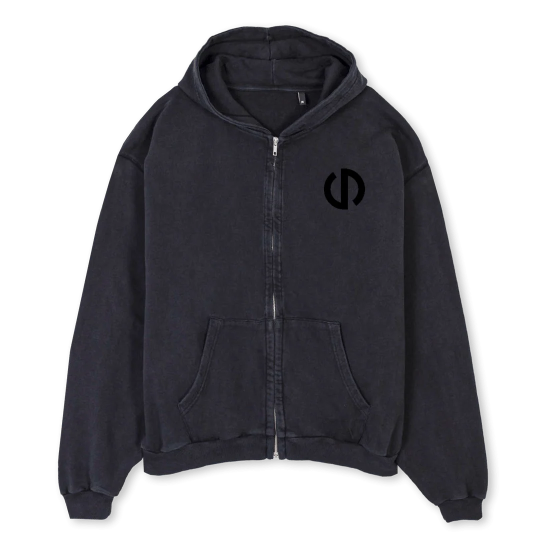 CARPEZIP Vintage Black Oversized Zipped Hoodie.