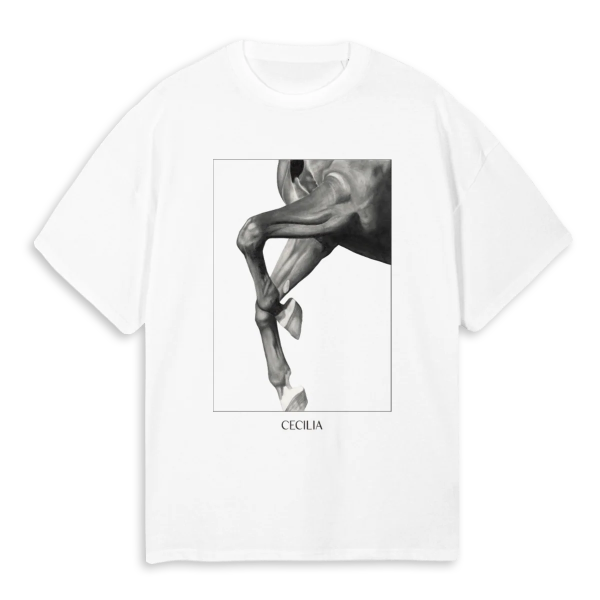 CECILIAPRANCEBLKWHIT White Oversized Tee.
