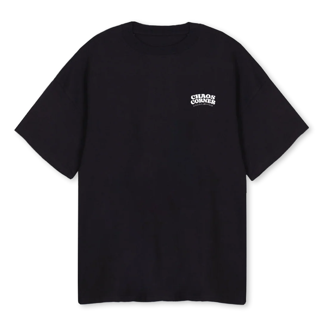 CHAOSCORNER Black Oversized Tee.