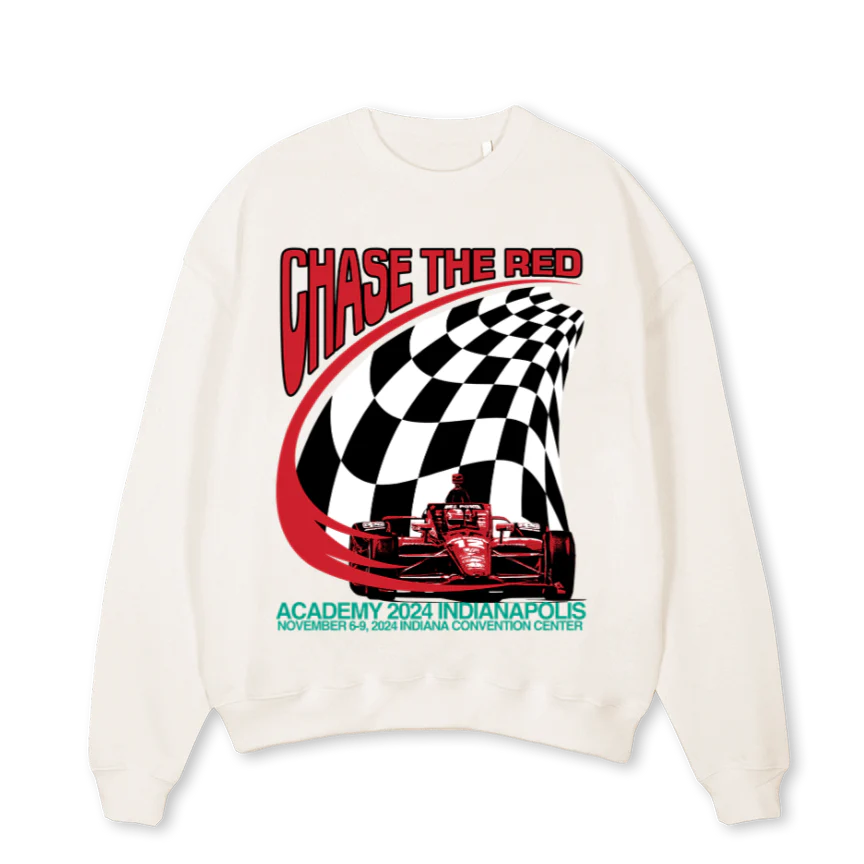 CHASETHEREDCREWOW Vintage White Oversized Crewneck Sweater.