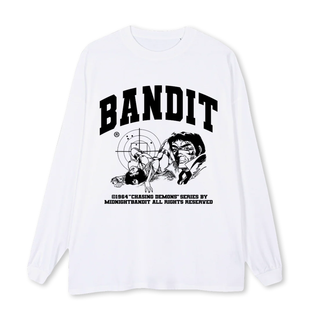 CHASING DEMONS White Oversized LS Tee.