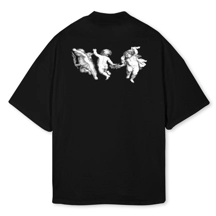 CHILDREN OF LIGHT Black Oversized Mock Neck Tee. - Image 2