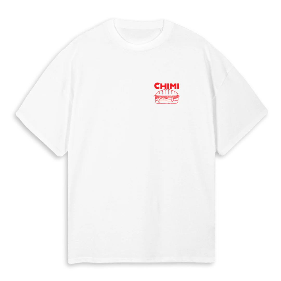 CHIMIFRONTBACK White Oversized Tee.