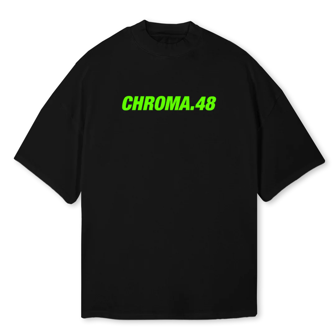 CHROMA LIME SIMPLE Black Oversized Mock Neck Tee.