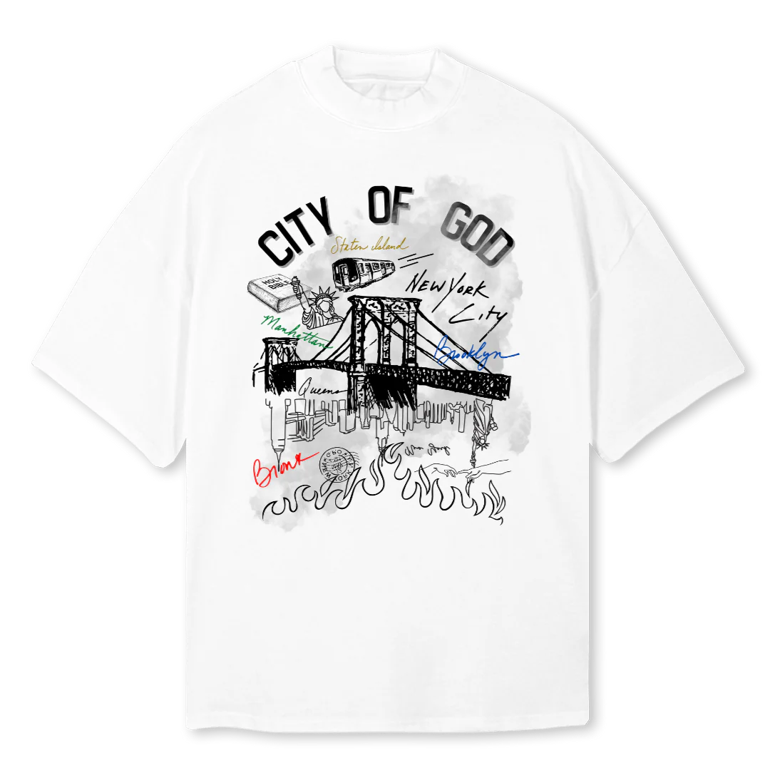 CITYOFGODCLIFGRAY White Oversized Mock Neck Tee.