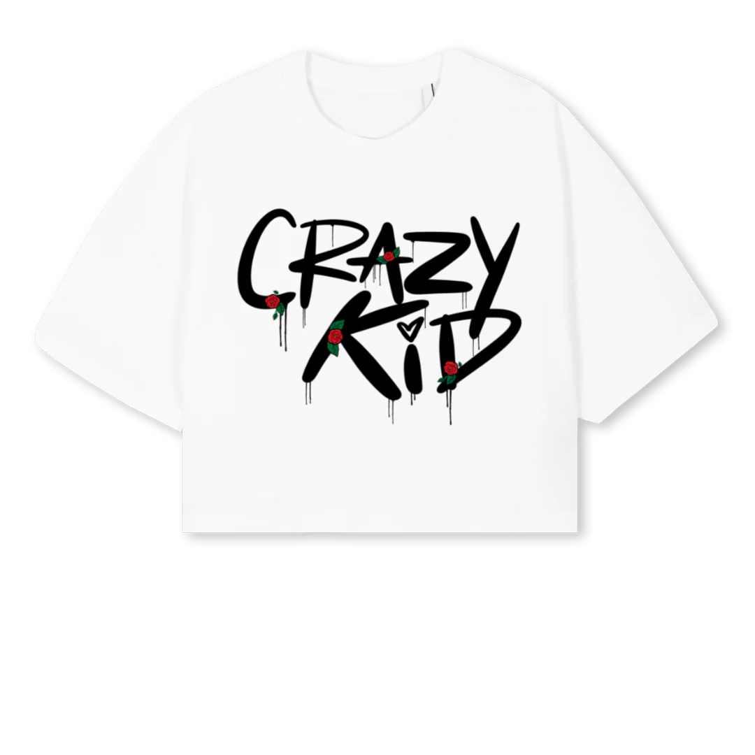 CKA White Cropped Oversized Tee.