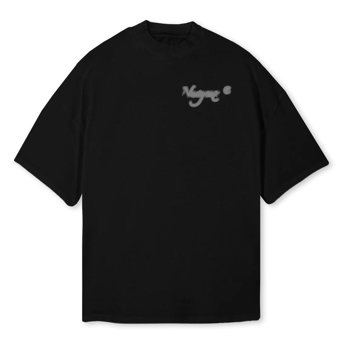 CLOUDSANDTHUNDER Black Oversized Mock Neck Tee.