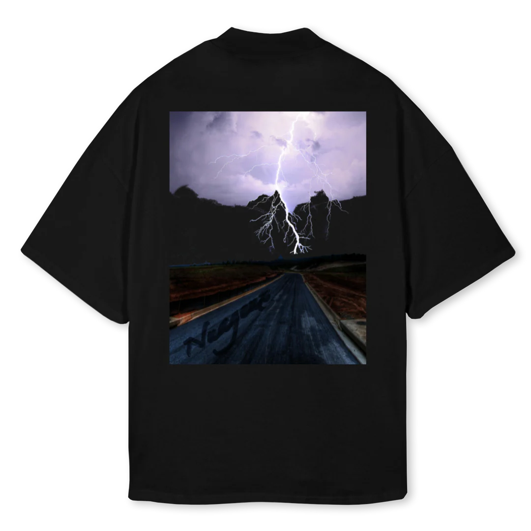 CLOUDSANDTHUNDER Black Oversized Mock Neck Tee. - Image 2