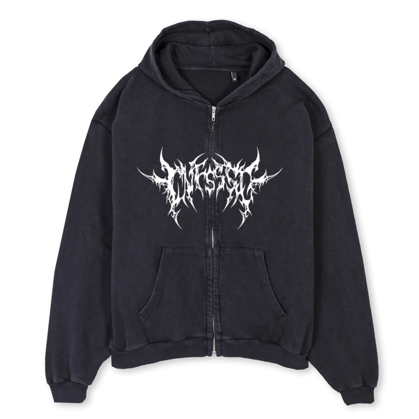 CNFSSSDCYBERVINTAGE Vintage Black Oversized Zipped Hoodie.