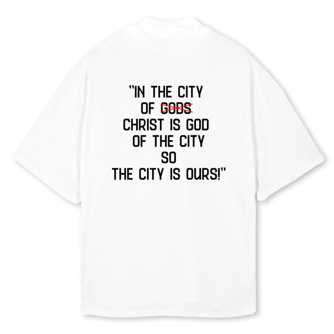 COGMERCHFINALMETBLUE White Oversized Mock Neck Tee. - Image 2