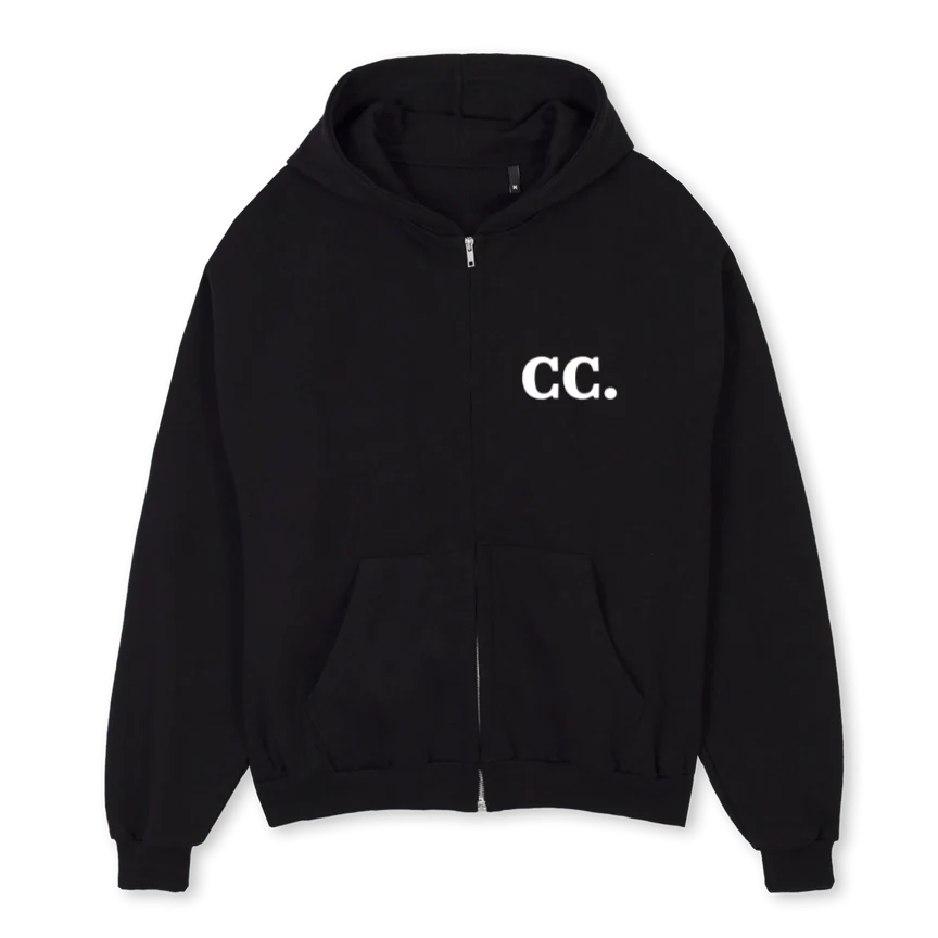 CORRECTBLACK Black Oversized Zipped Hoodie.