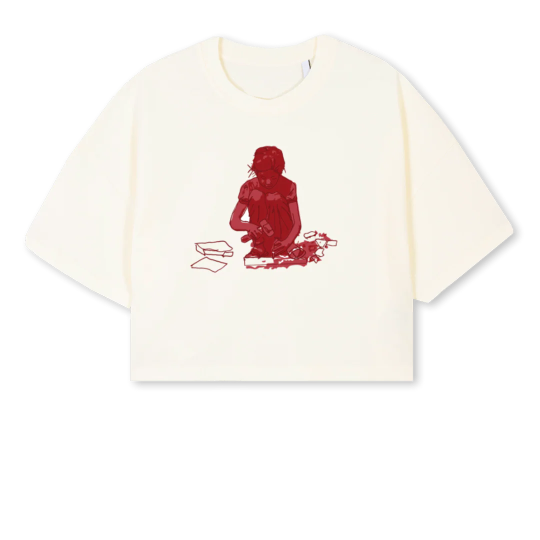 CORSAGE SEMESTER II Cream Cropped Oversized Tee.