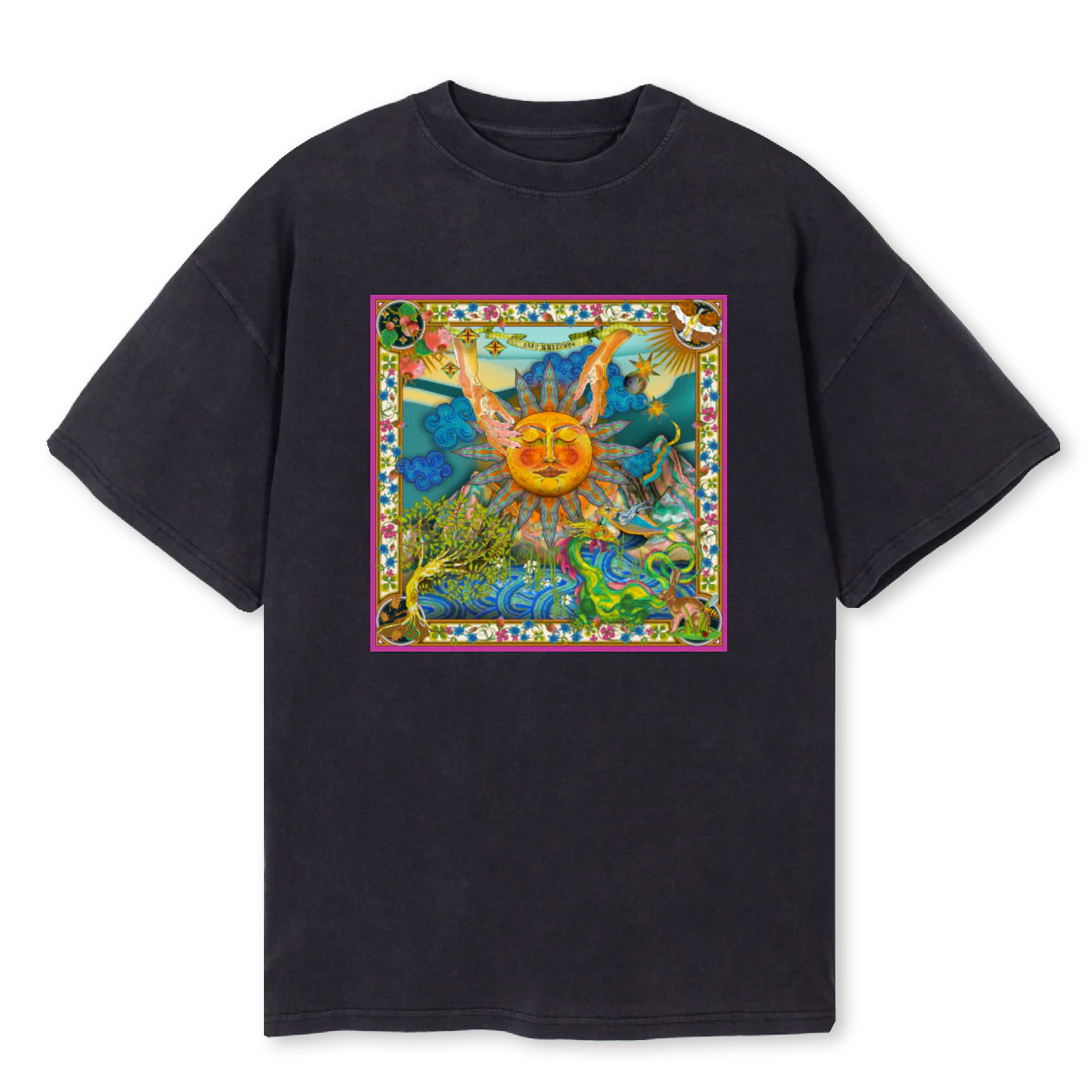 COSMIC SUN ANNO  Vintage Black Oversized Tee.