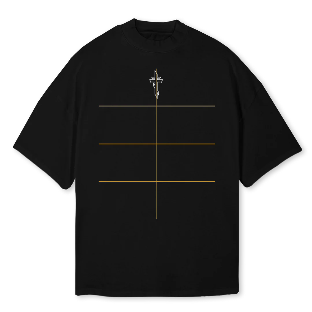 CREATION  Black Oversized Mock Neck Tee.