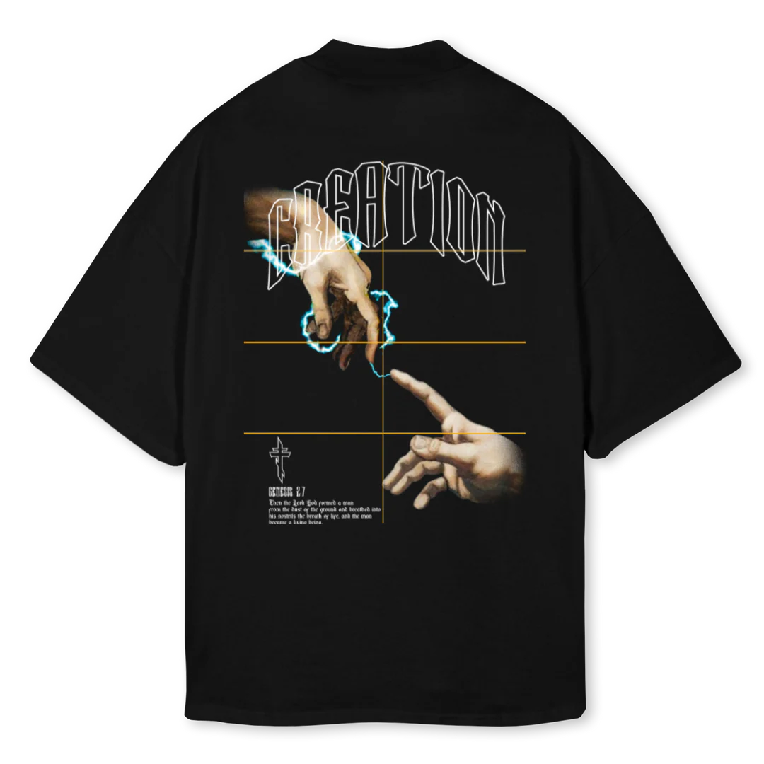 CREATION  Black Oversized Mock Neck Tee. - Image 2