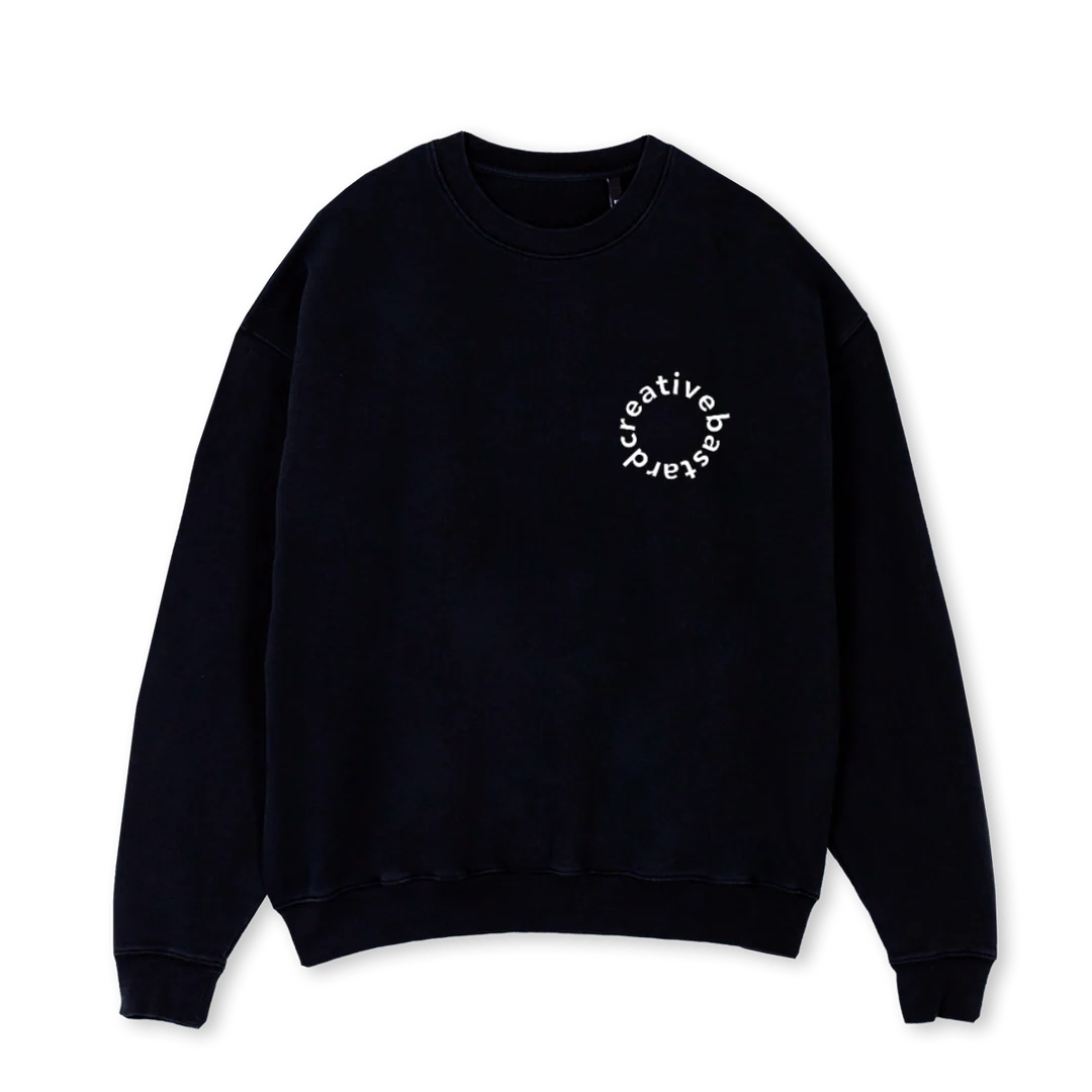 CREATIVE BASTARD Black Oversized Crewneck Sweater.