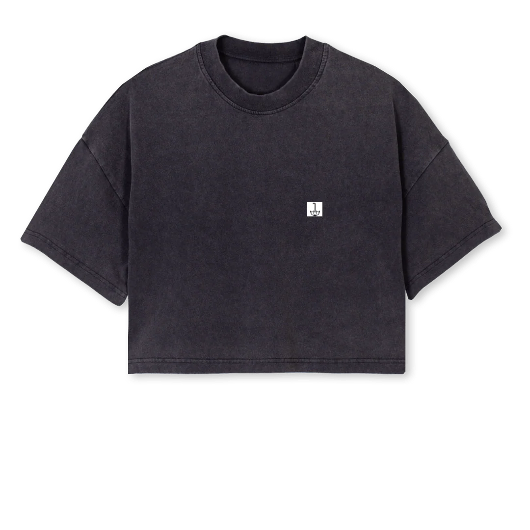 CROP Vintage Black Cropped Oversized Tee.(with your changes)