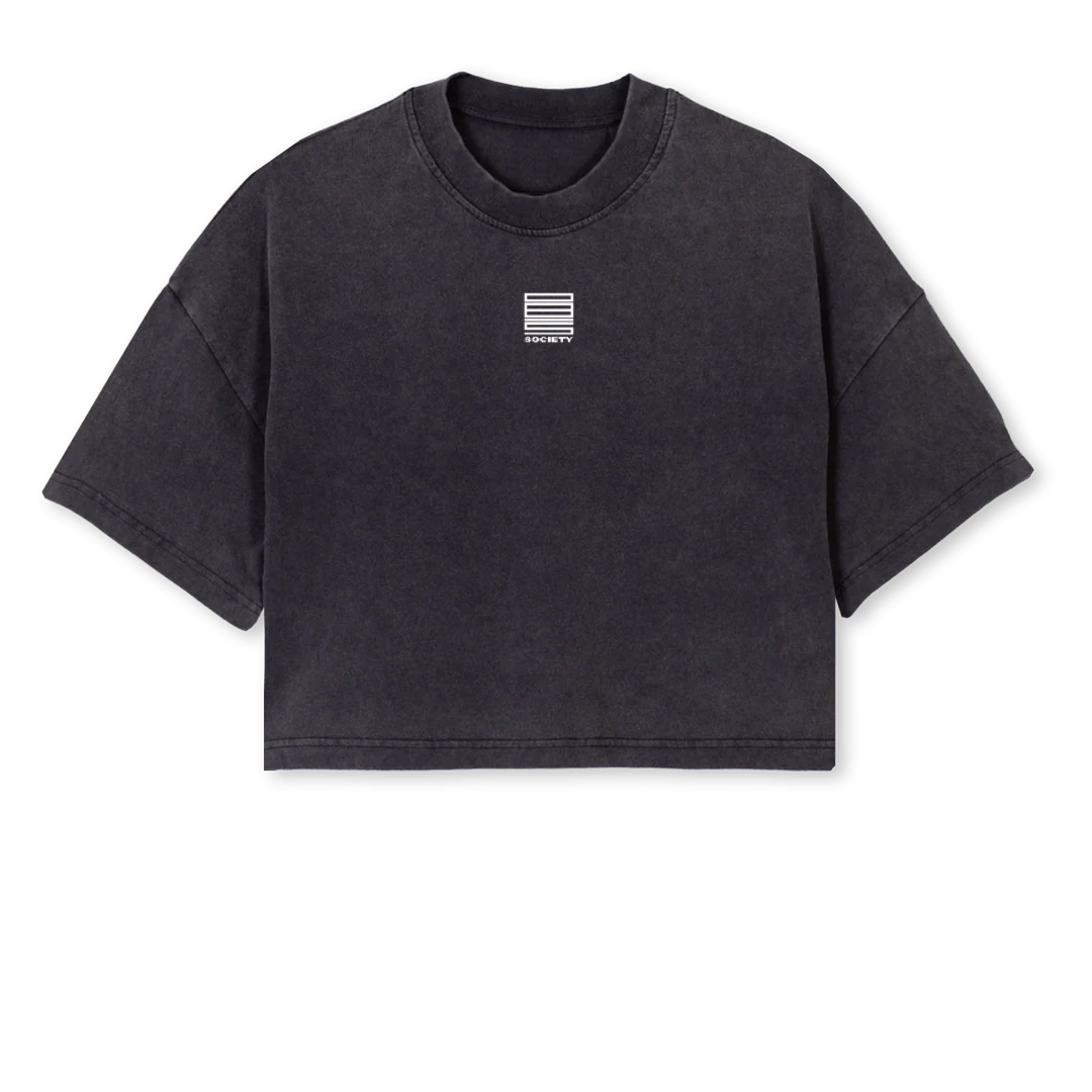 CROPPENCIL Vintage Black Cropped Oversized Tee.