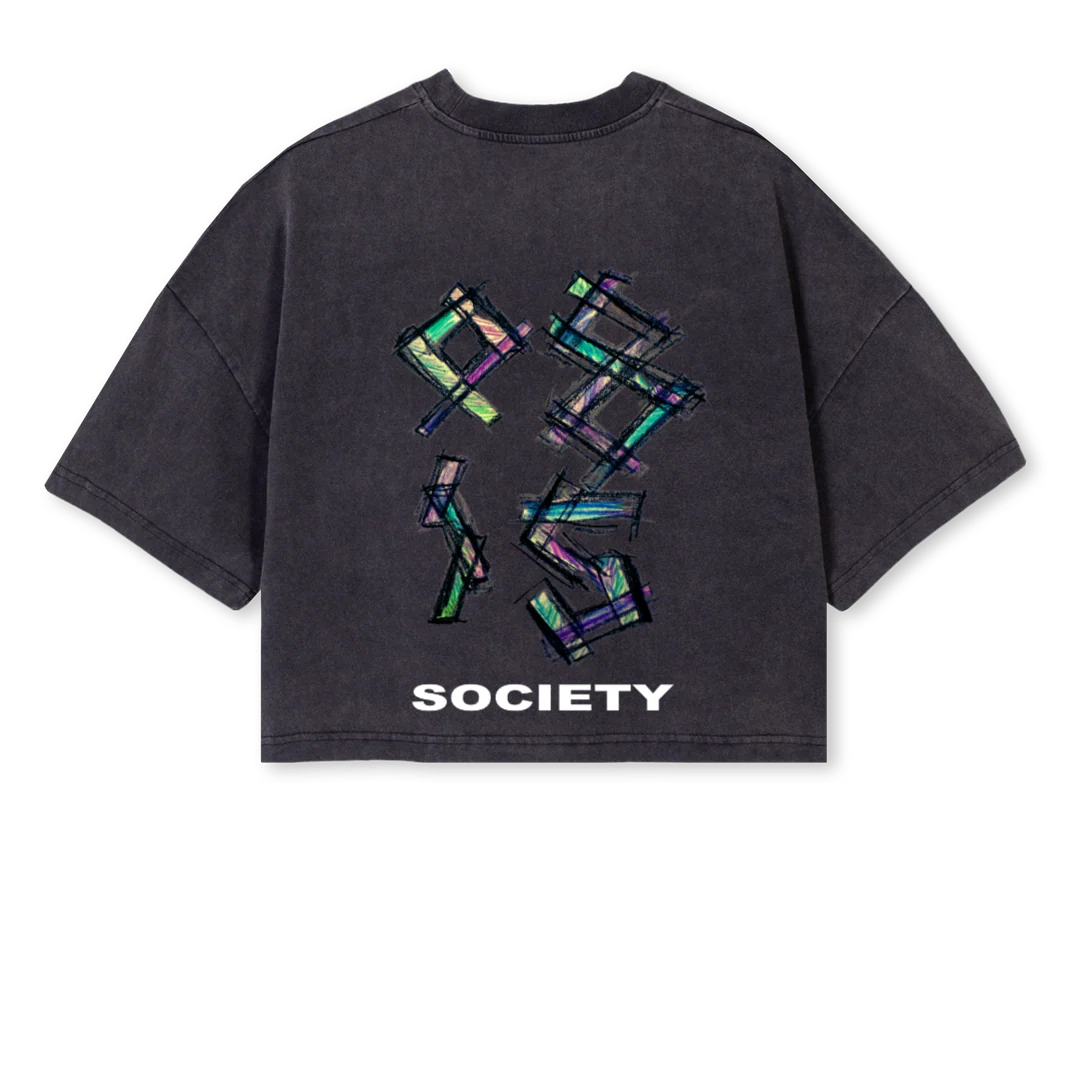 CROPPENCIL Vintage Black Cropped Oversized Tee. - Image 2