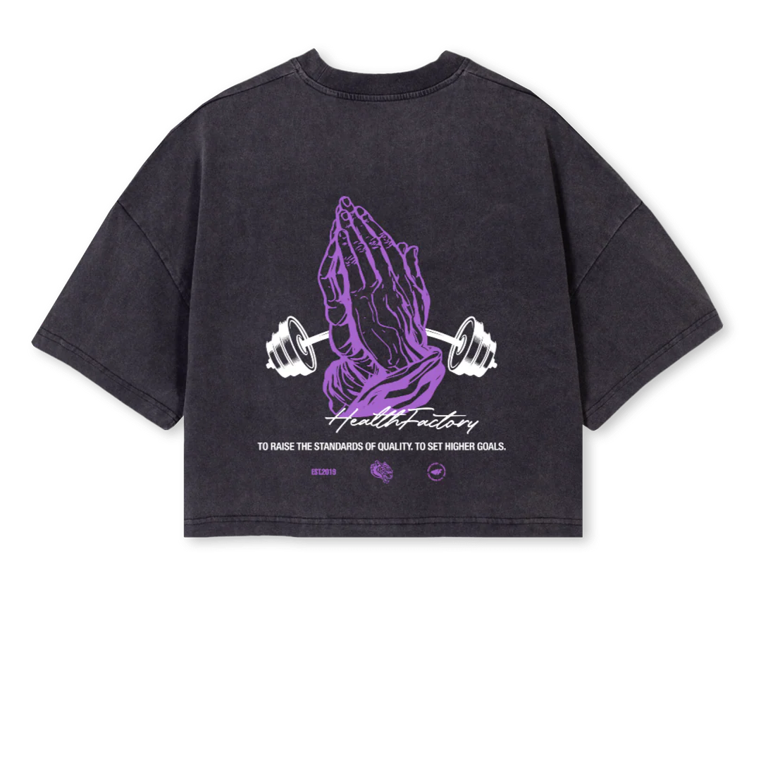 CROPTOP PURPLE BLESS Vintage Black Cropped Oversized Tee. - Image 2