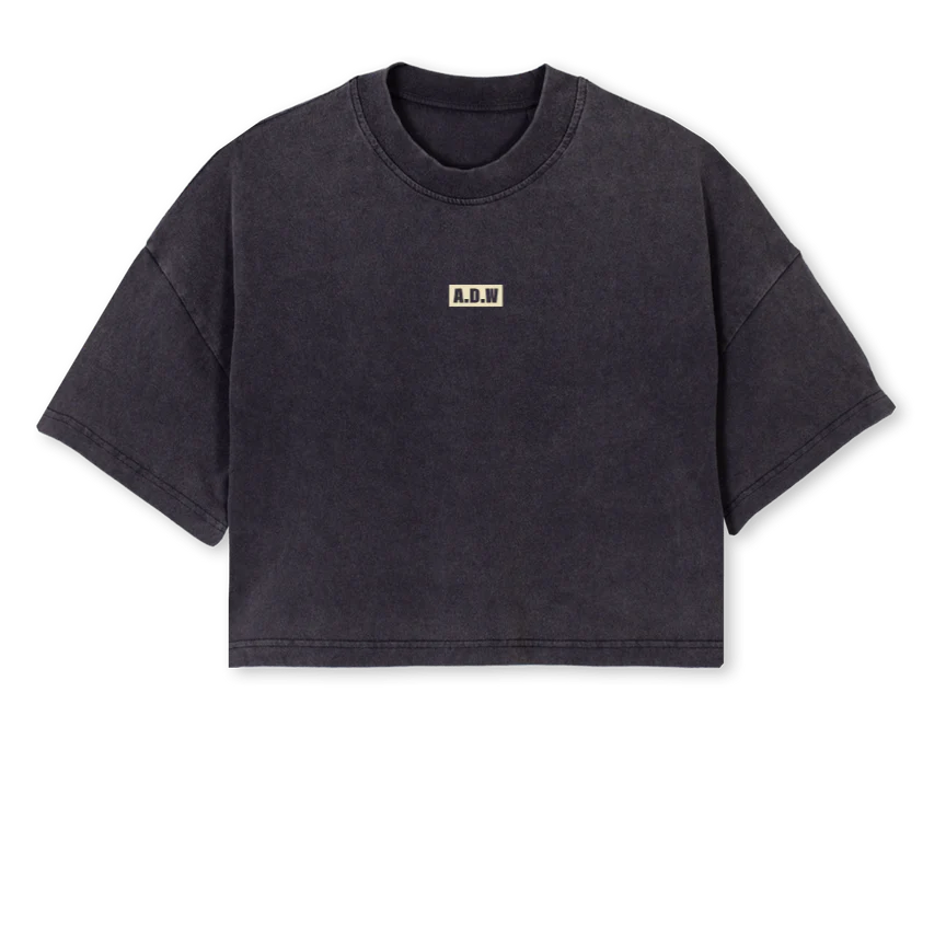 ADWBOXLOGOBG Vintage Black Cropped Oversized Tee