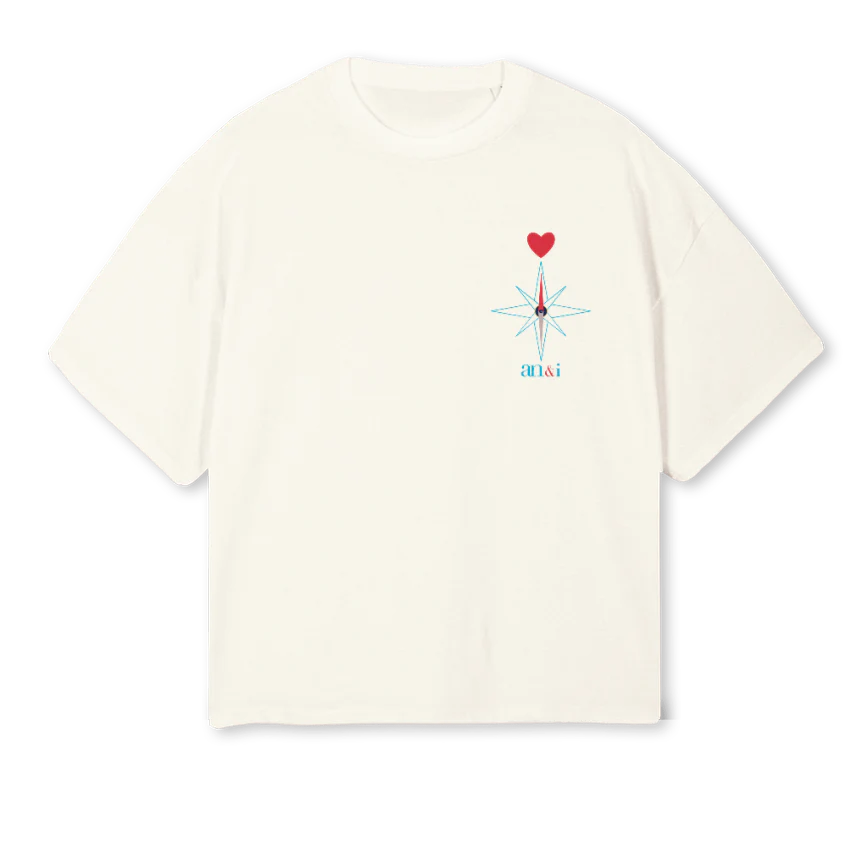 CUMPASSMED Cream Oversized Boxy Tee.