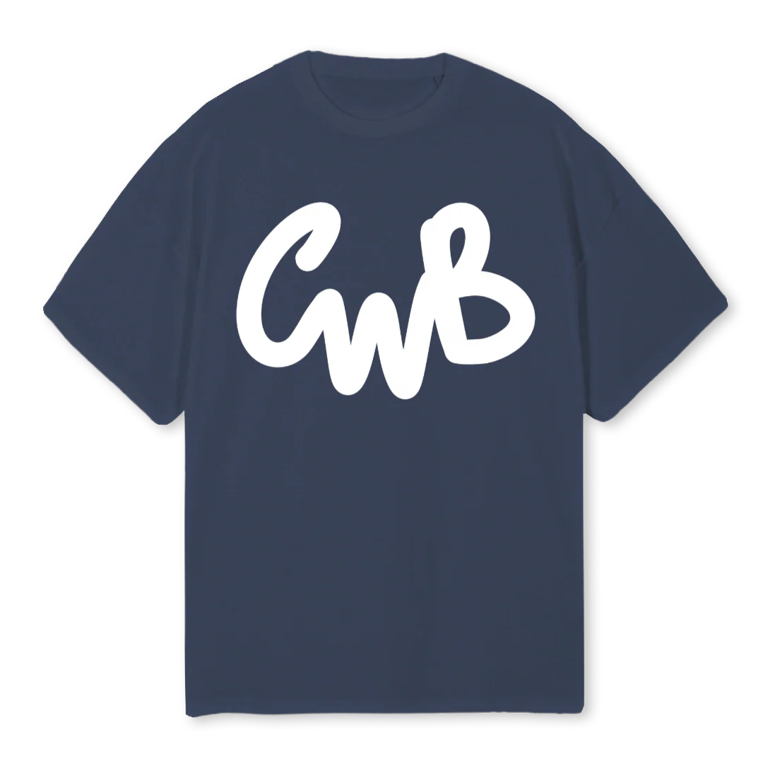 CWBSQUIGGLEWHITE Navy Blue Oversized Tee.