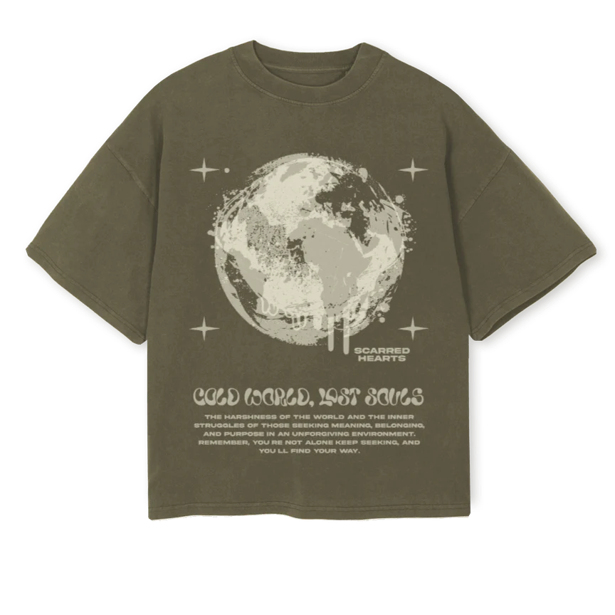 CWLSOLIVE Vintage Olive Oversized Boxy Tee.