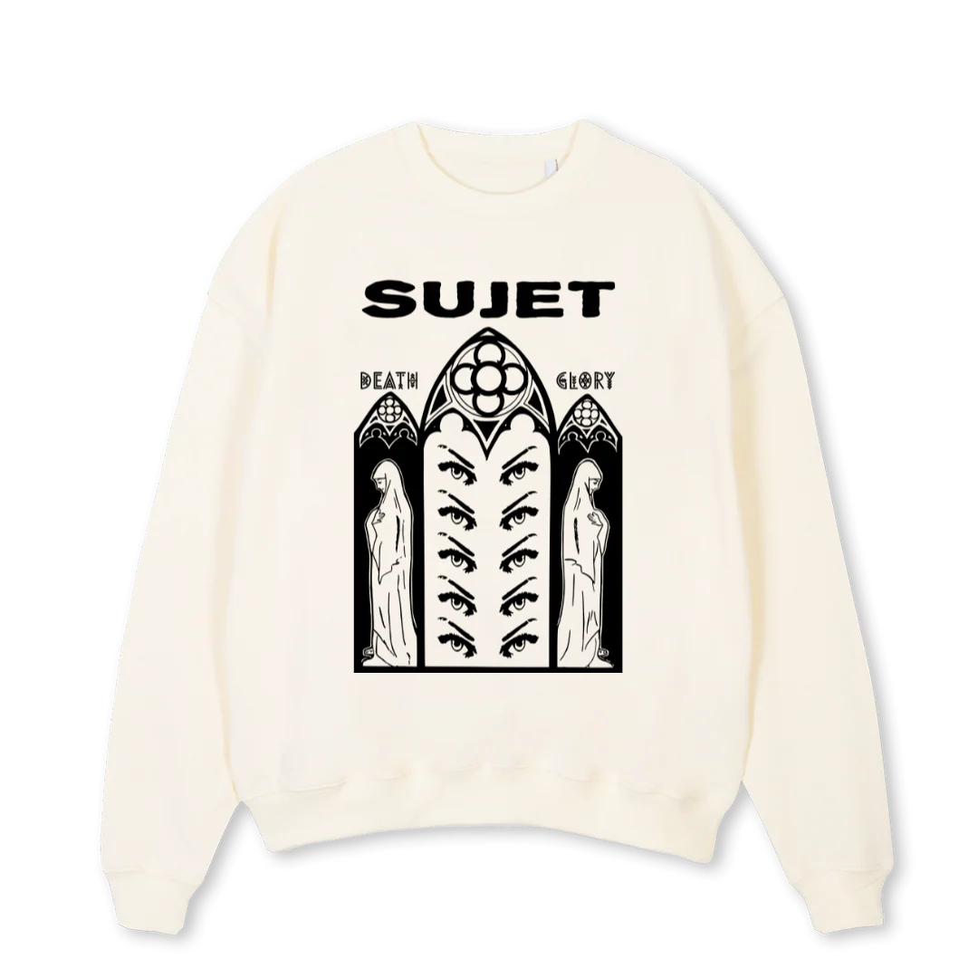 DEATHORGLORY Cream Oversized Crewneck Sweater.