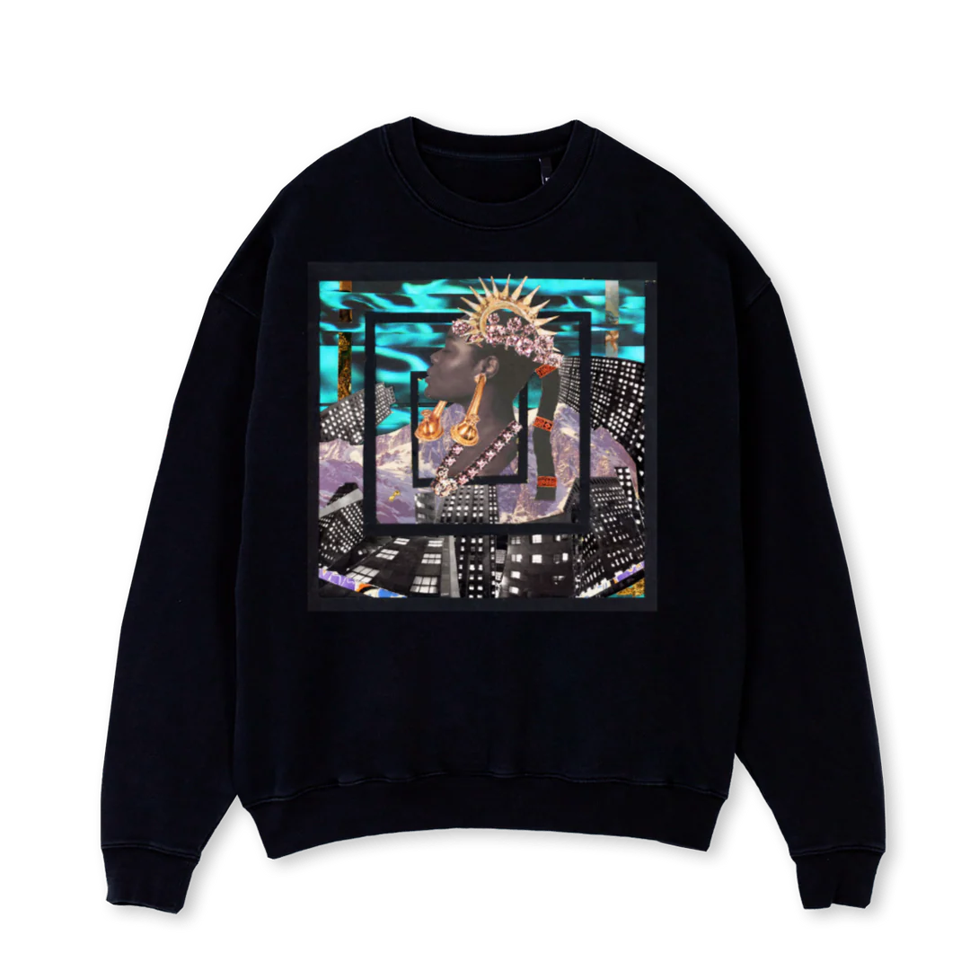 DEJAVU  Black Oversized Crewneck Sweater.